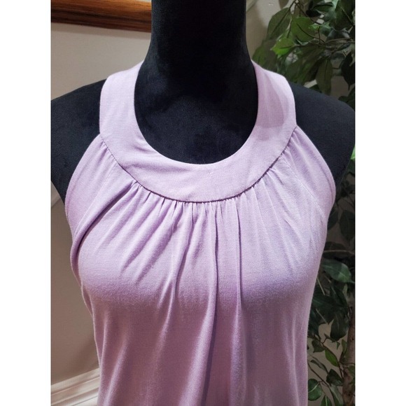 NY & C Women's Purple 100% Rayon Sleeveless Halter Neck Pleated Top Blouse XL - Picture 3 of 14